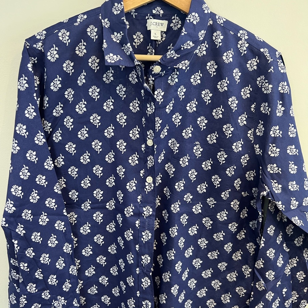 J. Crew Factory Women's Blue Floral Button Down Shirt